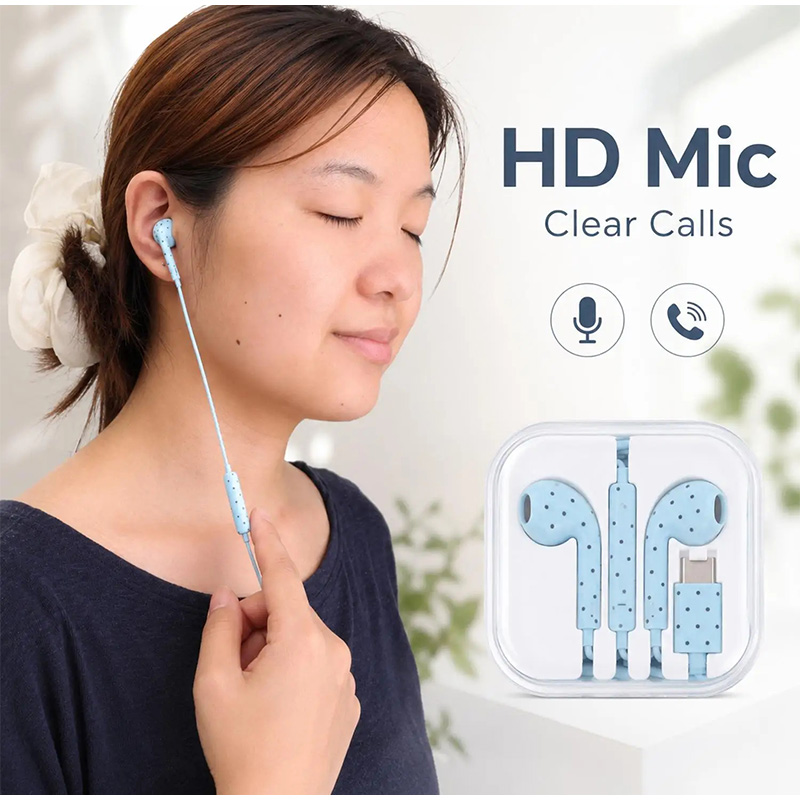 Type C Earphones Polka Dot Sta - Type C Wired Earphones With Mic 评论和价格