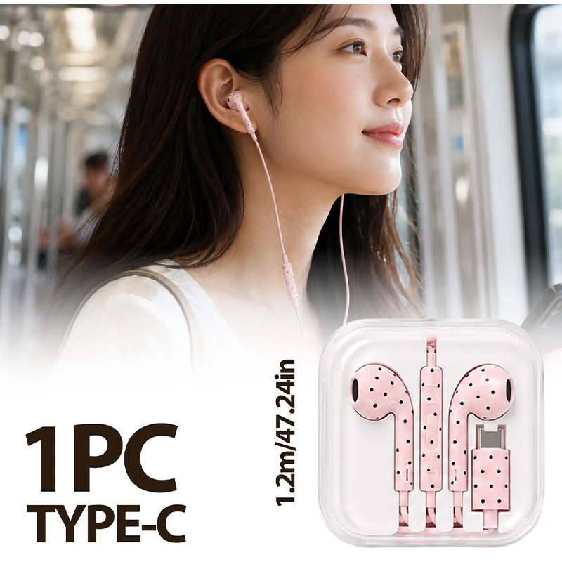 Type C Earphones Polka Dot Sta - Type C Wired Earphones With Mic 评论和价格