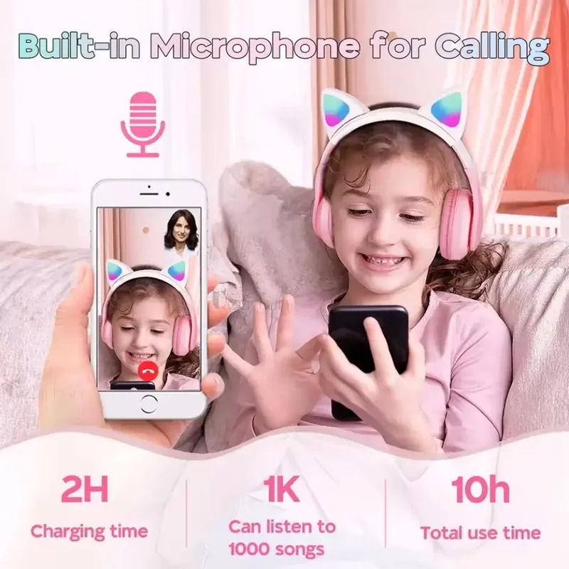 T28 Wireless Bluetooth Headpho - Cat Ear Bluetooth Headset Led 评论和价格