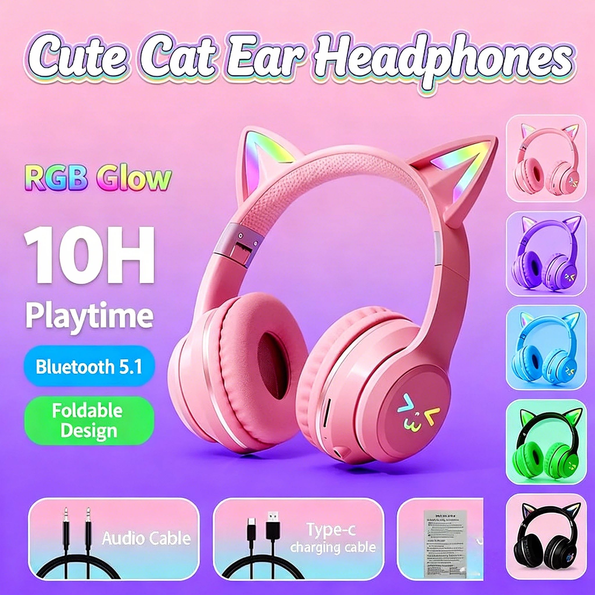 2026 New RGB Cat Ear Bluetooth - Gaming Headset With Mic Rgb 评论和价格