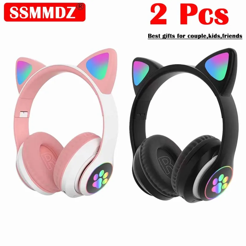 2 Pcs Wireless Headset Bluetoo - Cat Ear Bluetooth Headset Led 评论和价格