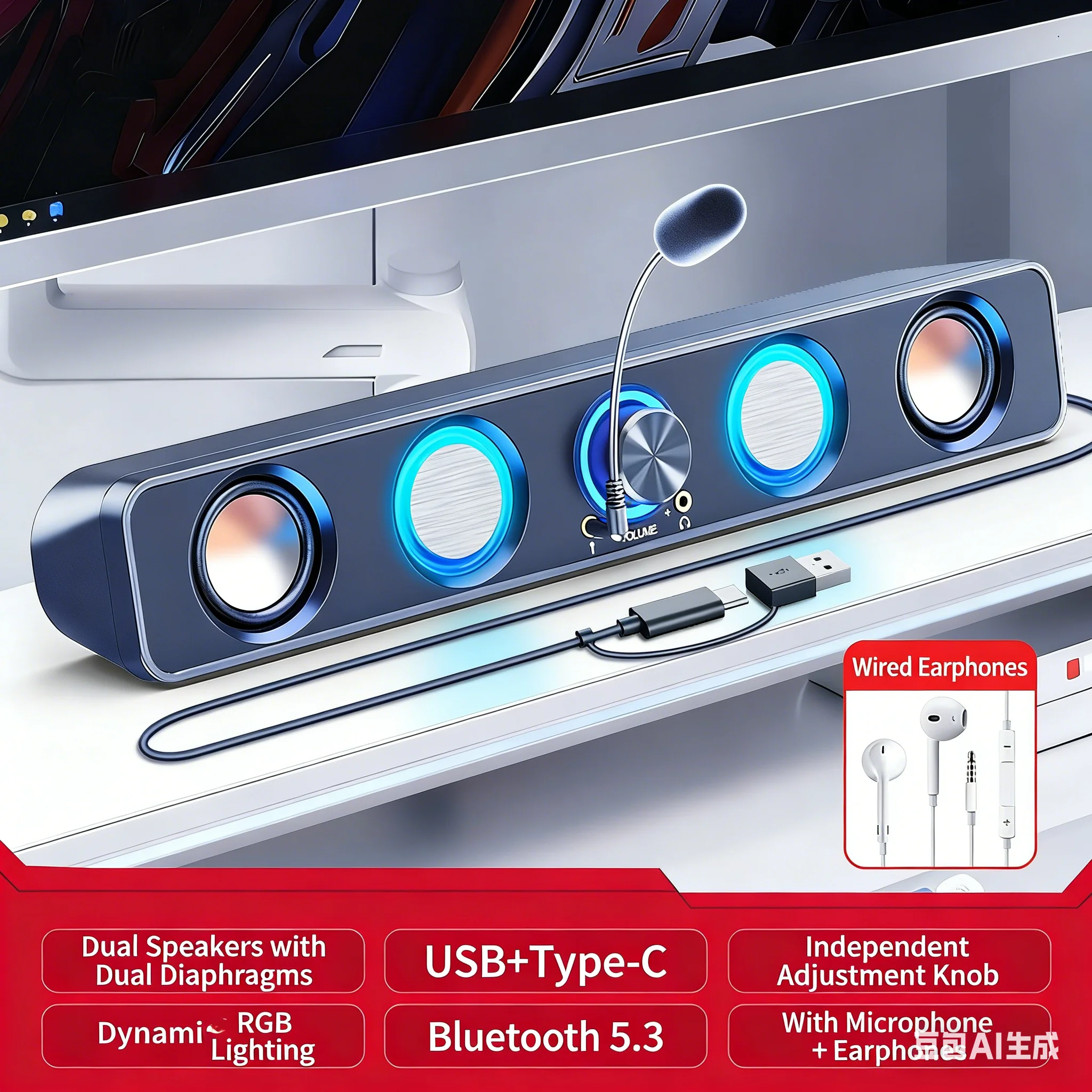 RGB Gaming Soundbar 2.0 Surrou - Rgb Computer Soundbar For Pc 评论和价格