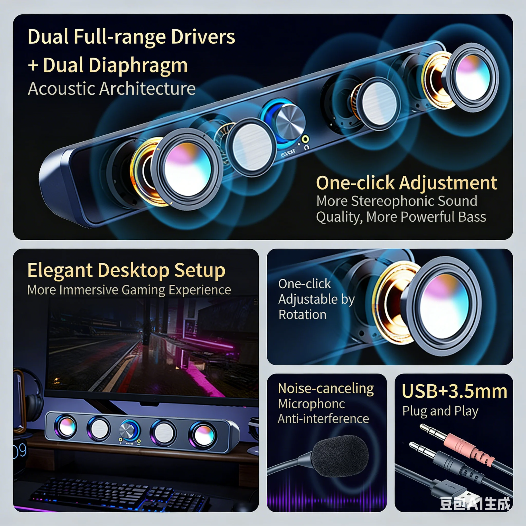 RGB Gaming Soundbar 2.0 Surrou - Rgb Computer Soundbar For Pc 评论和价格