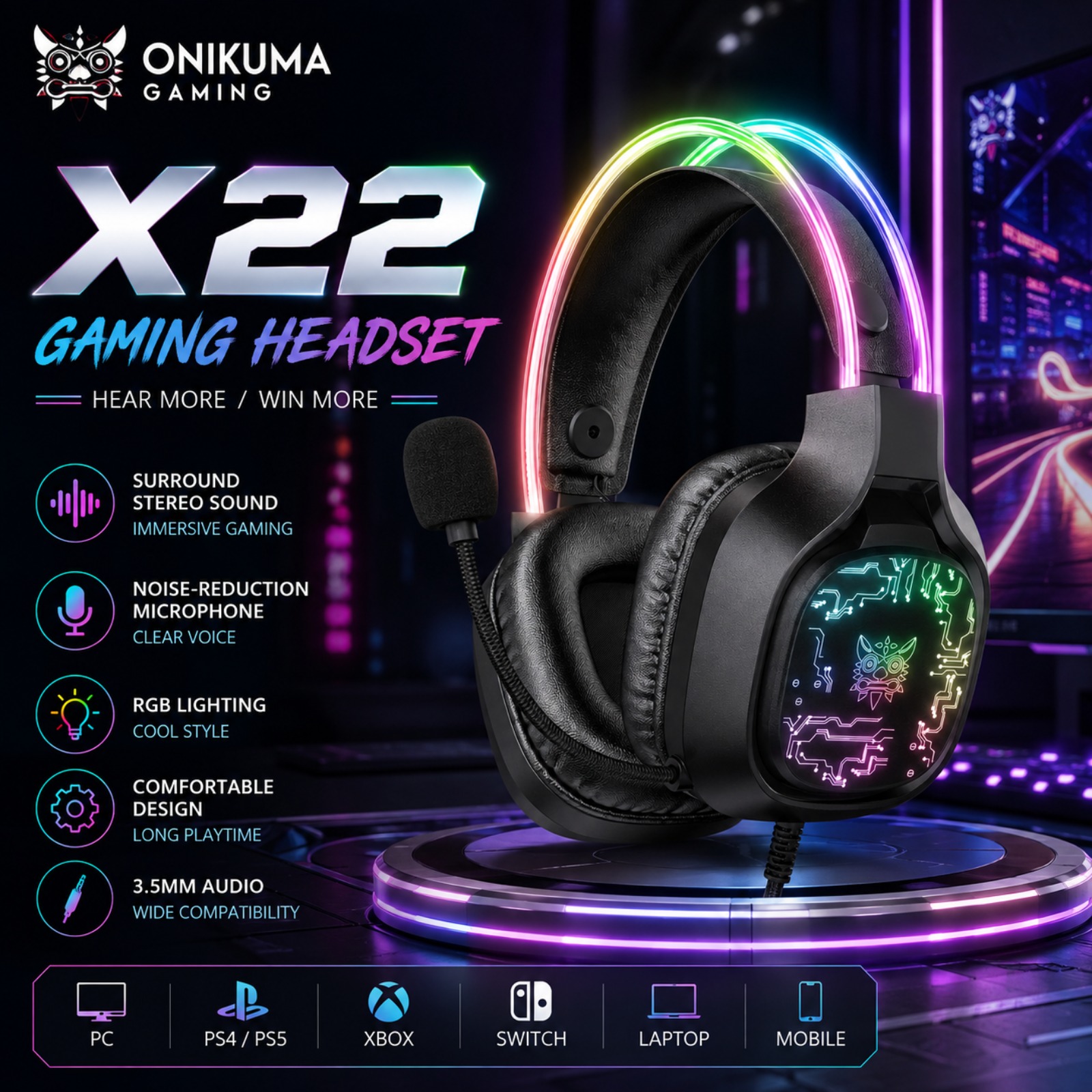 ONIKUMA X22 Wired Gaming Heads - Gaming Headset With Mic Rgb 评论和价格